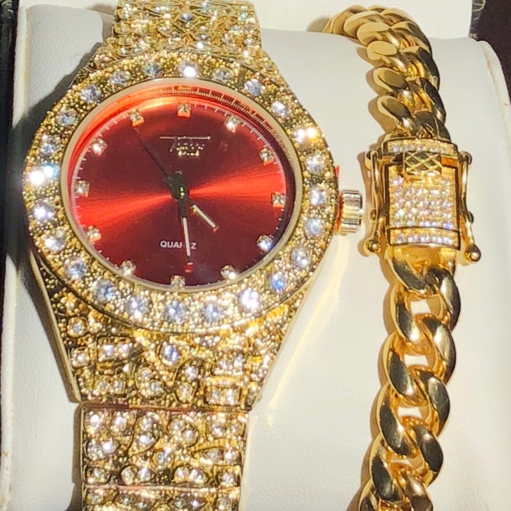 Men’s Gold Over Solid Stainles Steel watch&Braclet